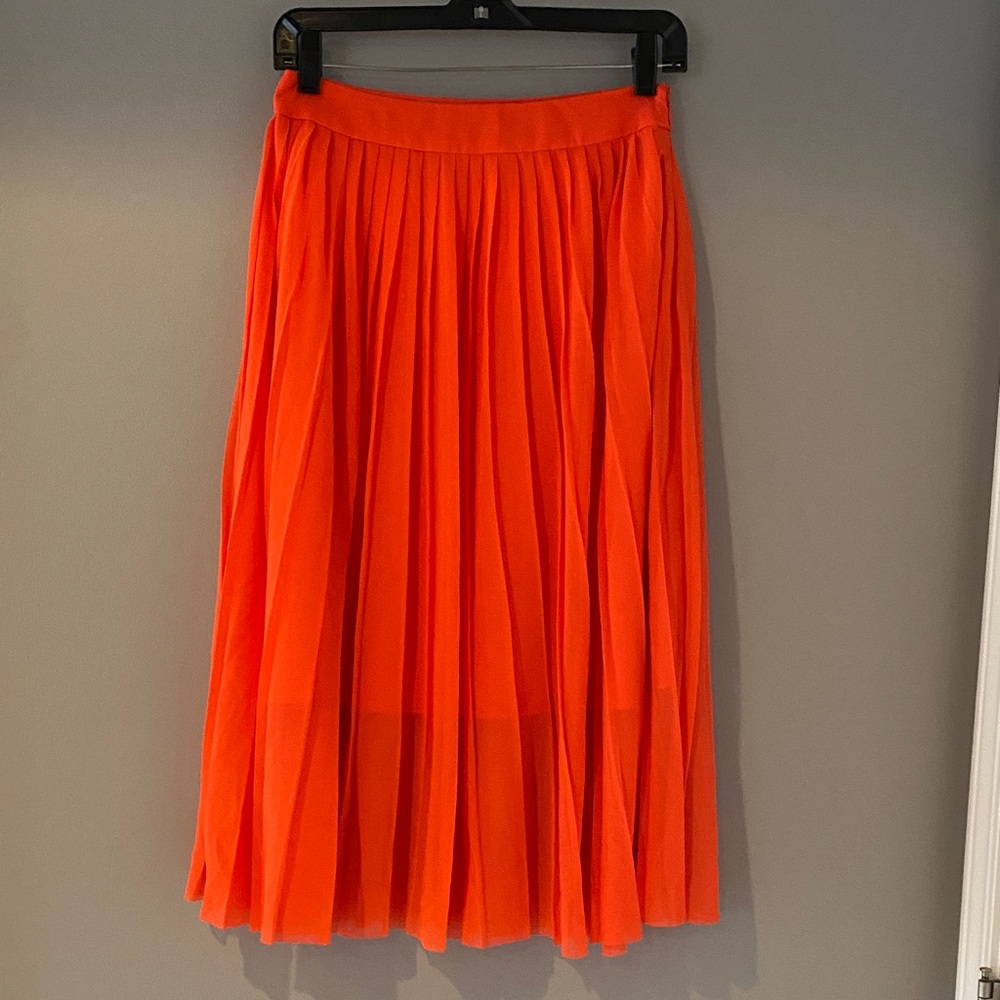 Pleated Midi Skirt in Bright Orange